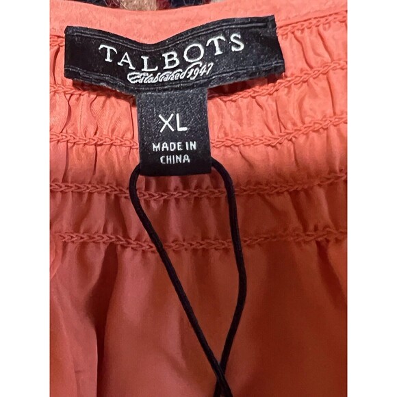 Talbots Drop Waist Dress XL Silk Peach Tie Front Short Sleeves Chic Classic - Picture 3 of 14